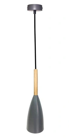 Lampa wisząca Trosa szara metalowa z drewnem do kuchni pojedyncza E27