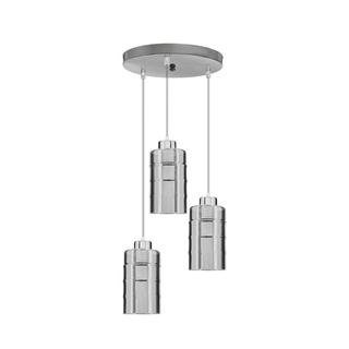 Lampa wisząca Metz 3-punktowa szklana z dymionym kloszem chromowa