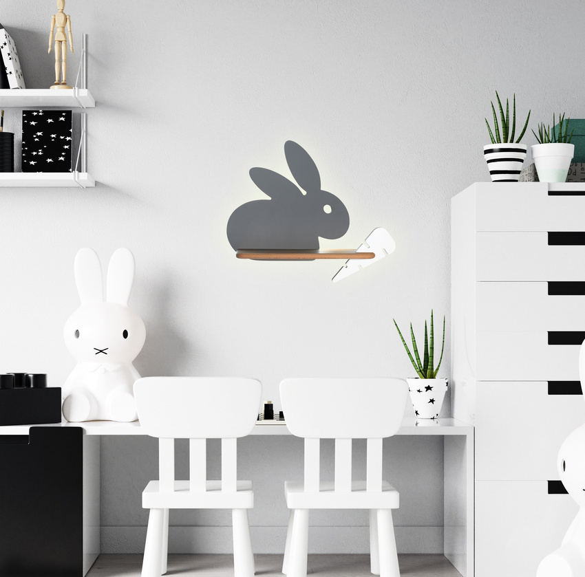 Kinkiet Rabbit IQ Kids do pokoju dziecięcego z półką LED 5W szary biały