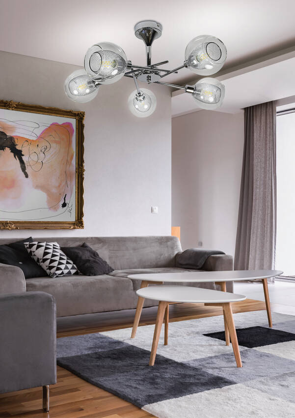 Lampa sufitowa Ozzo ze szklanymi kloszami regulowana 5-punktowa do salonu