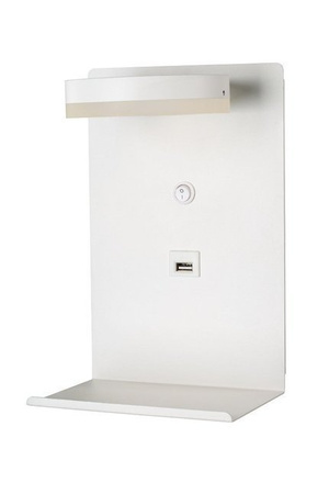 Kinkiet Compact biały z półką i ładowarką USB LED do sypialni nowoczesny