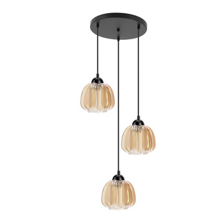 Lampa wisząca Valeria 3-punktowa z bursztynowym kloszem do salonu czarna