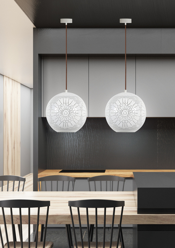 Lampa wisząca Bene kula ażurowa metalowa biała do salonu 1xE27
