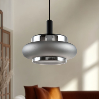 Lampa wisząca Brizi szklana czarna z dymionym kloszem do jadalni nad stół