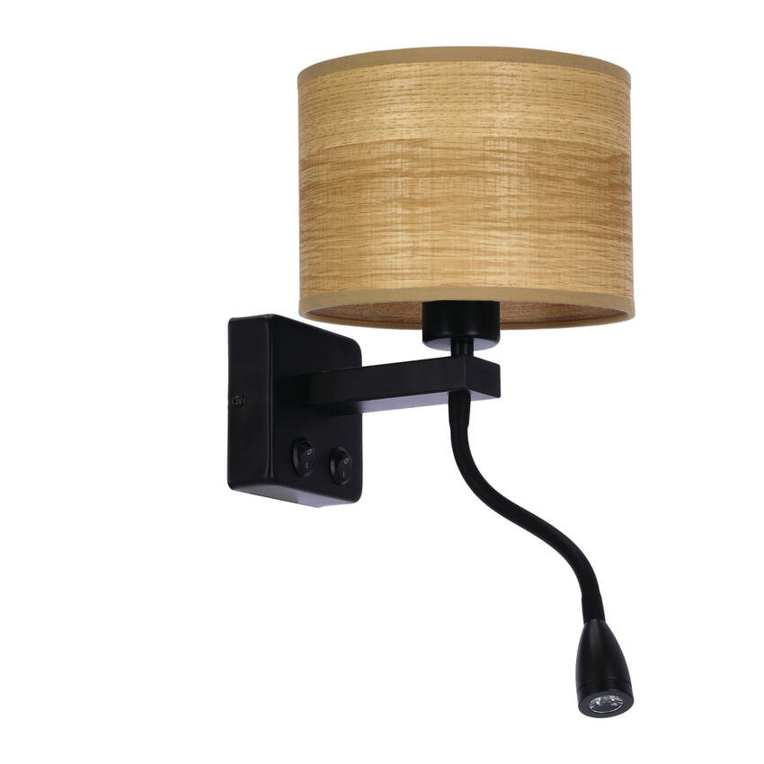 Polo Lampa Kinkiet Czarny 1X40W E27+2W Led Abażur Orzechowy - Candellux