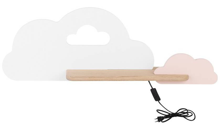 Kinkiet Cloud do pokoju dziecięcego z półką LED zintegrowany biało-różowy