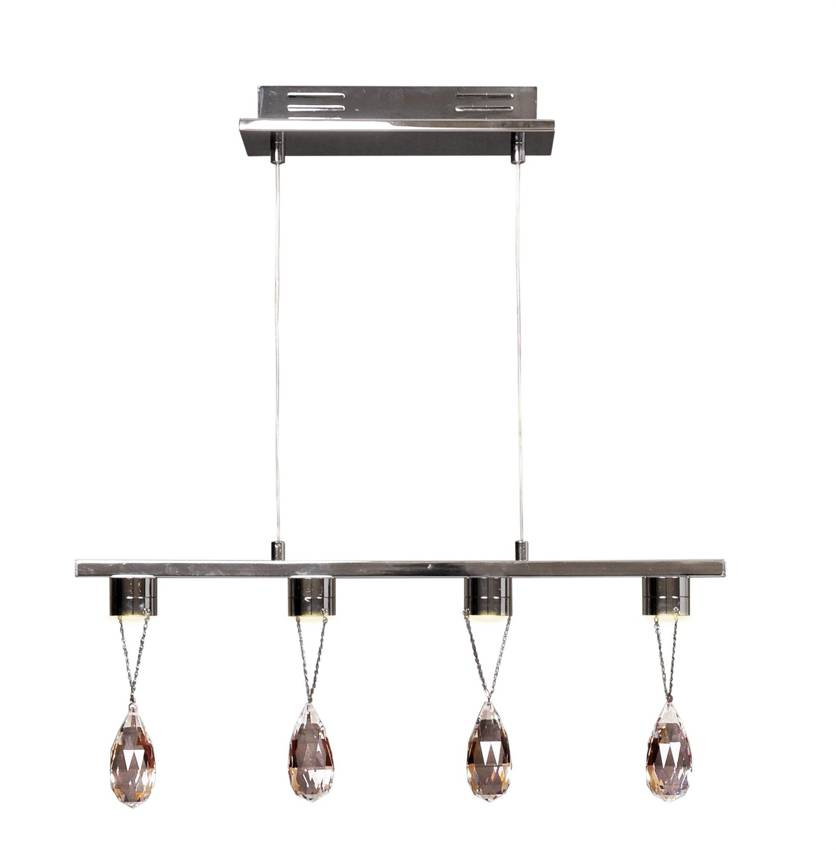 Lampa wisząca Prisma chromowa z kryształkami LED 4-punktowa do salonu