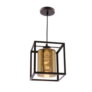 Lampa wisząca Luri szklana tuba czarna ze złotym kloszem do salonu nad stół