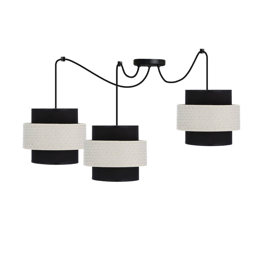 Lampa wisząca z abażurami Benta potrójna czarno‐kremowa do salonu