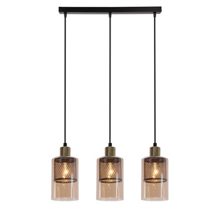 Lampa wisząca Cabi potrójna z kloszem bursztynowym metalowo-szklana czarna
