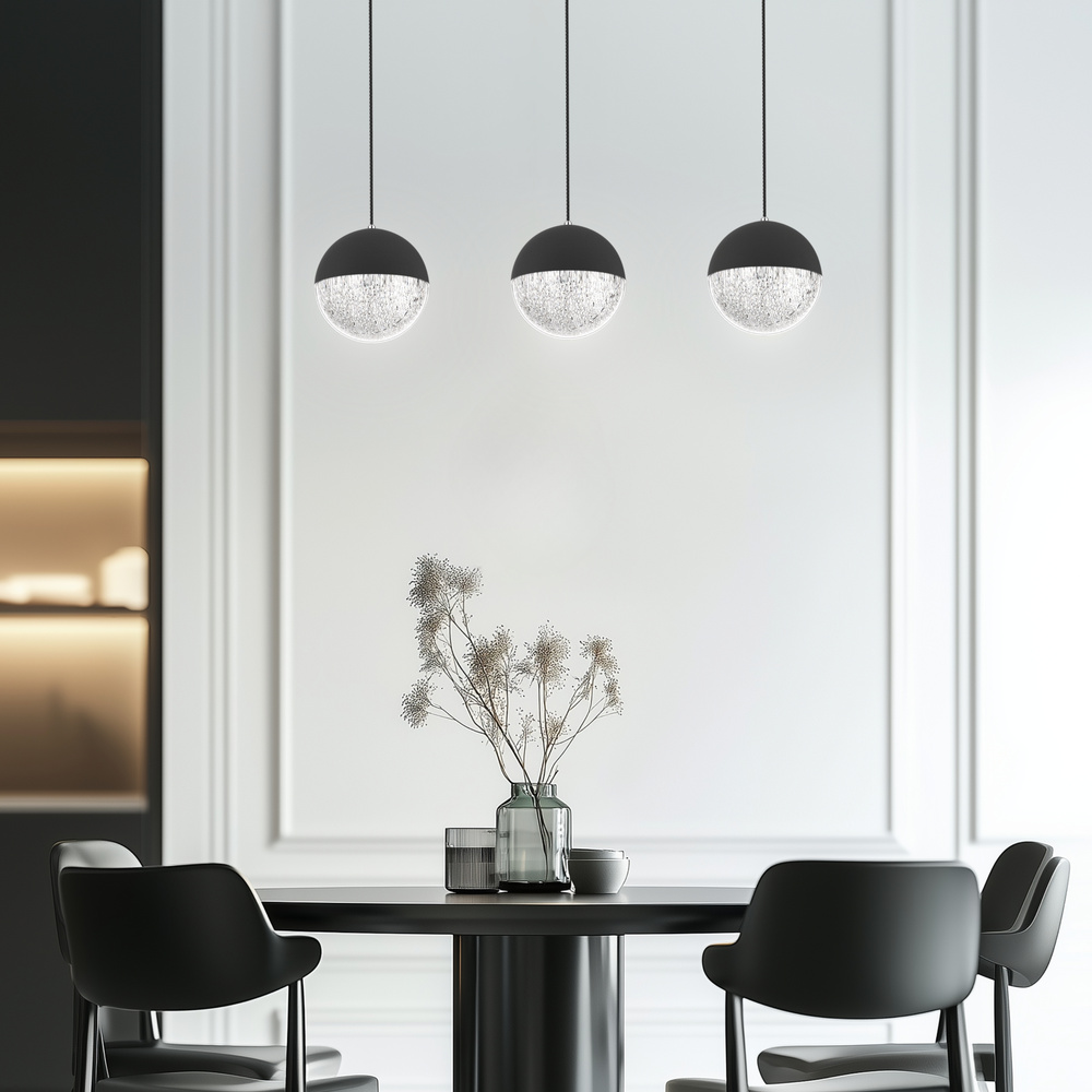 Lampa wisząca FURNI 3-punktowa czarna – ze szklanymi kloszami kulami - designerska lampa do salonu LED 4000K
