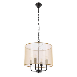 Lampa wisząca Pacifica z abażurem złotym czarna 4-płomienna do salonu E14