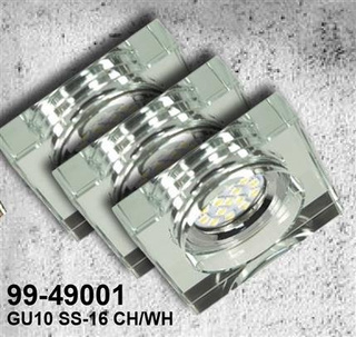 Oprawa stropowa kwadratowa szklana chrom biała GU10 LED z żarówką zestaw 3 sztuk