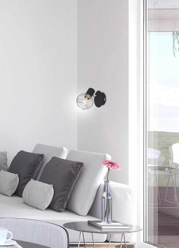 Kinkiet Oslo czarny chrom regulowany metalowy kula do salonu