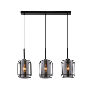 Lampa wisząca Jonera potrójna szklane klosze dymione czarna do salonu E27