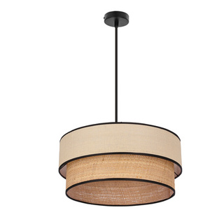 Lampa wisząca z abażurem Lorenzo kremowa z czarną oblamówką do jadalni