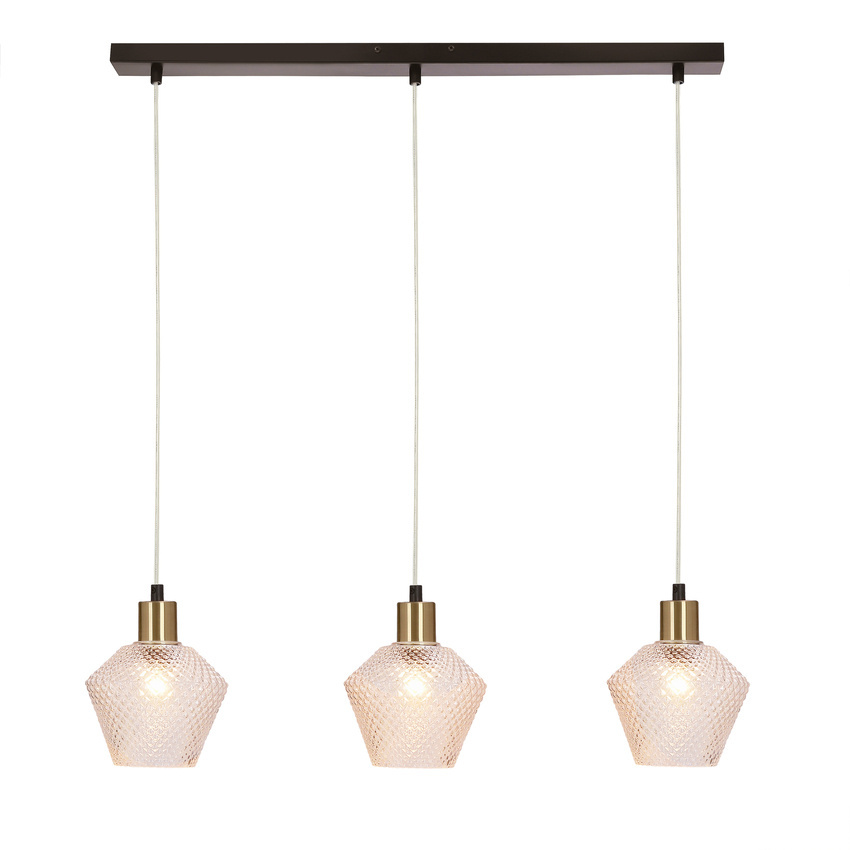 Lampa wisząca Greniko potrójna do jadalni szklane klosze bezbarwne czarna E14