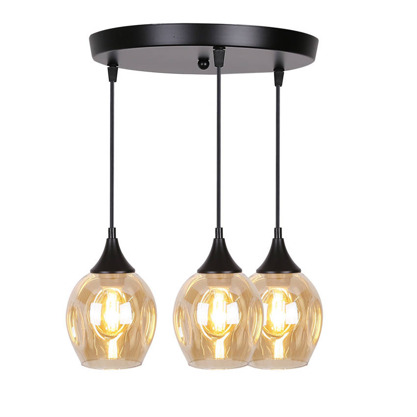 Lampa wisząca Aspa potrójna szklane klosze kula czarno brązowa do jadalni E27