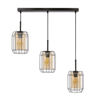 Lampa wisząca Jonera potrójna z kloszem bursztynowym do salonu E27