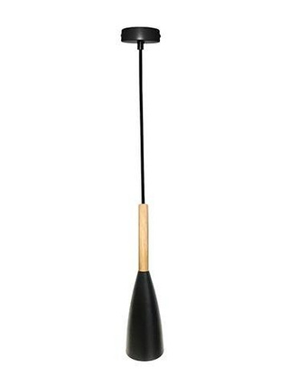 Lampa wisząca Trosa Ledea czarna z drewnem pojedyncza do kuchni nad stół