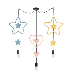 Lampa wisząca do pokoju dziecięcego Trio gwiazdki i serduszka czarna kolorowa 3xE27 MDF