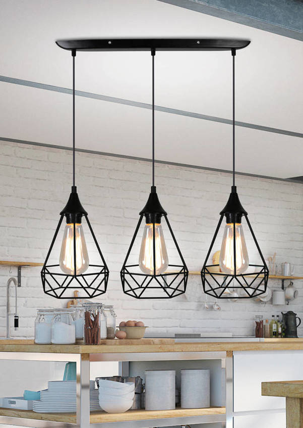 Lampa wisząca Graf czarna metalowa potrójna druciana do jadalni 3xE27