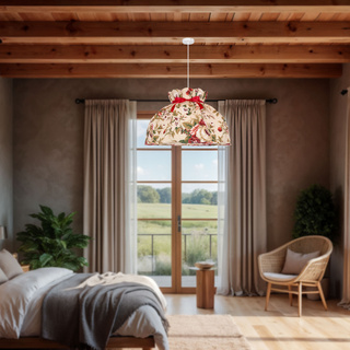 Lampa wisząca z abażurem Rozano biały kwiatowy do salonu i sypialni