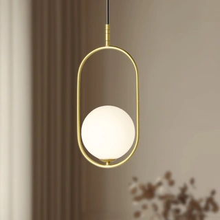 Lampa wisząca CORDEL elegancka - złoty mosiądz z białym kloszem kulką - nowoczesne oświetlenie sufitowe salonu i łazienki 1x G9 LED