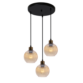Lampa wisząca Valor talerz potrójna szklana czarna ze złotym do salonu