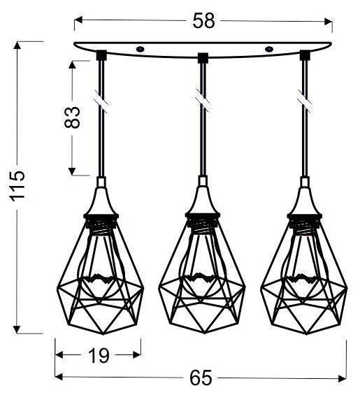 Lampa sufitowa wisząca czarna druciana 3x60W Ggraf Candellux - detal konstrukcji
