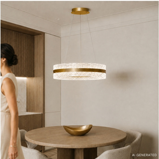Lampa wisząca Castillo okrągła 60 cm złota kryształki LED zmienna barwa światła