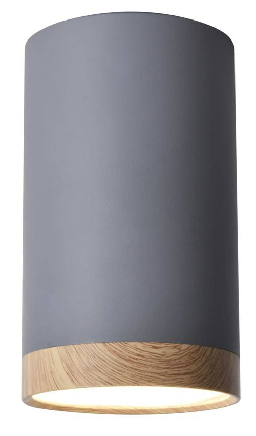 Lampa sufitowa tuba Tuba szaro-drewniana okrągła LED zintegrowany