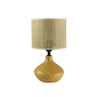 Lampka nocna Riba ceramiczna z abażurem w efekcie drewna brązowa do sypialni