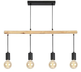 Lampa wisząca Izzy czarna z drewnem potrójna do jadalni 4xE27