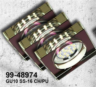 Oprawa stropowa kwadratowa chrom fiolet GU10 LED z żarówką zestaw 3 sztuk