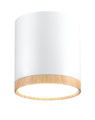 Lampa sufitowa tuba biała drewniana LED natynkowa zintegrowany LED