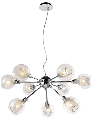 Lampa wisząca Dixi szklane podwójne klosze chromowa 9-płomienna do salonu
