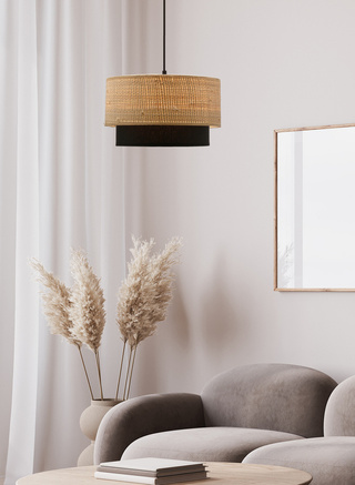 Lampa wisząca z abażurem Ritana beżowa z rattanowym abażurem do salonu