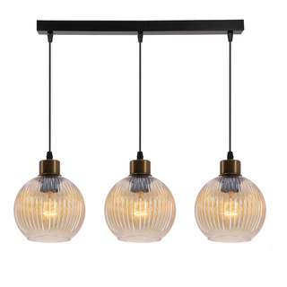 Lampa wisząca Valor potrójna z kloszami szklana czarno-złota do salonu