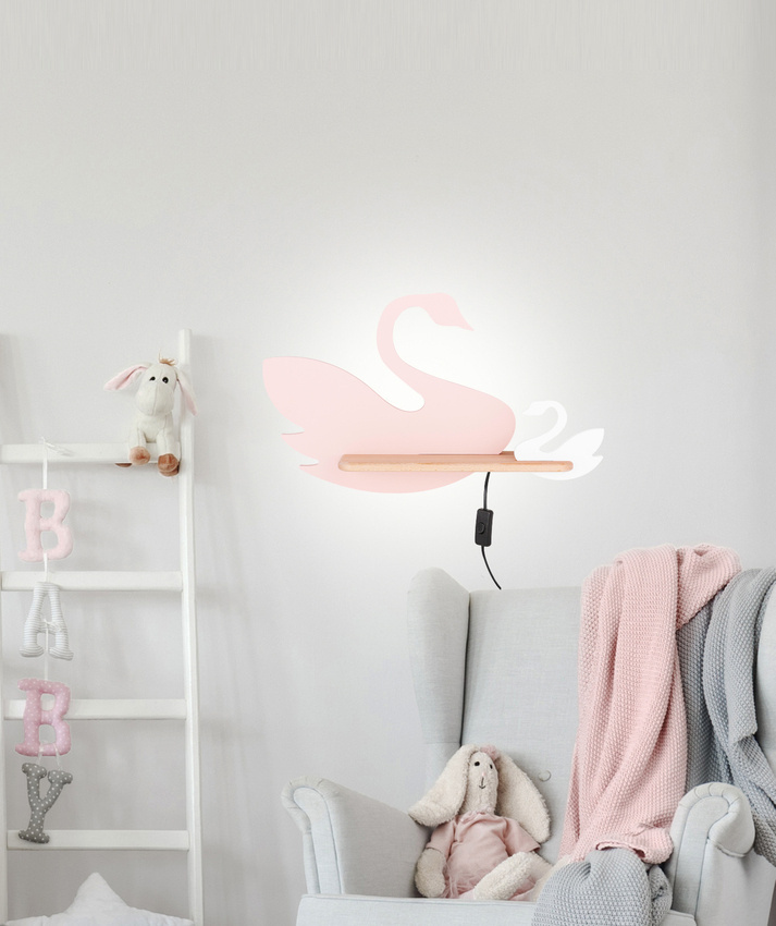 Kinkiet Swan do pokoju dziecięcego z półką LED zintegrowany różowy