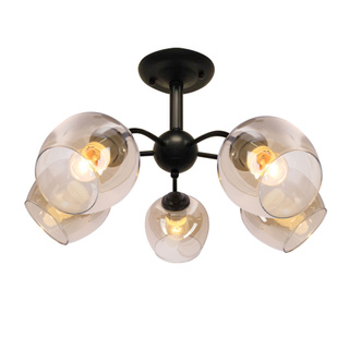 Lampa wisząca Breeze 5-punktowa z bursztynowym kloszem czarna metalowo-szklana