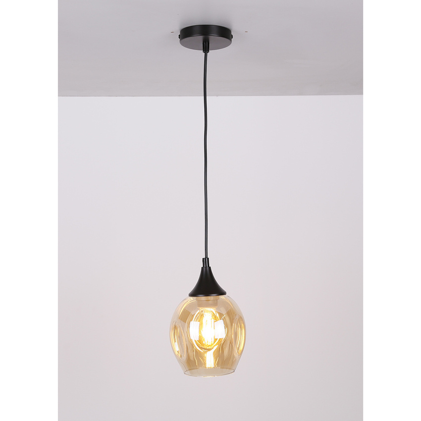 Lampa wisząca Aspa szklana kula czarno-brązowa pojedyncza do salonu E27
