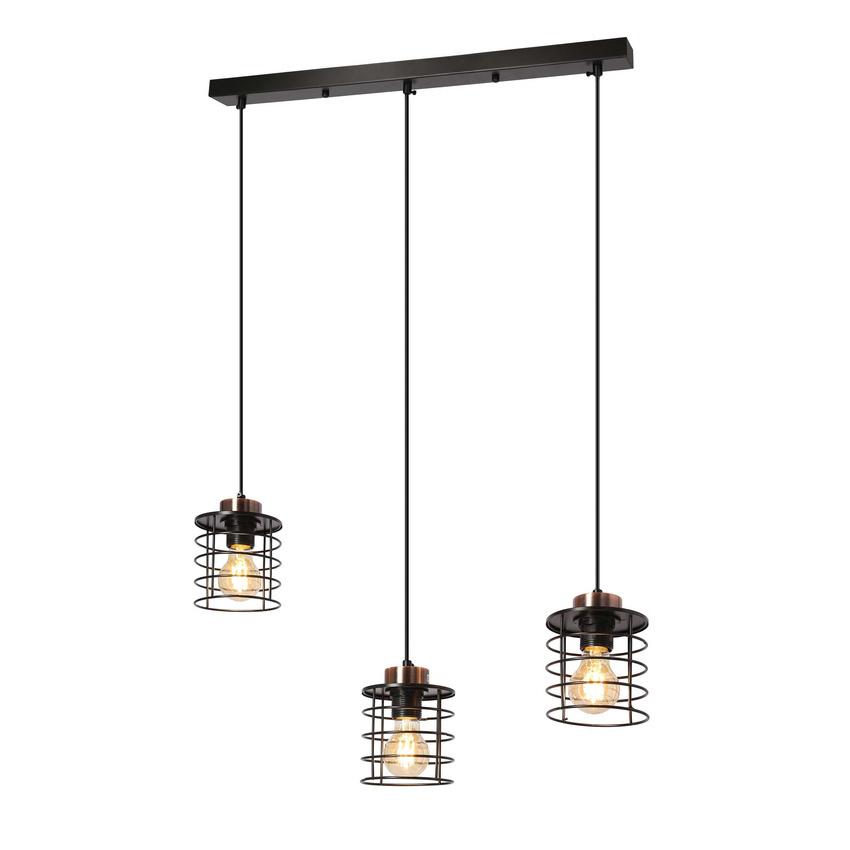 Lampa wisząca Glob potrójna czarna listwa koszyczkowe klosze do jadalni E27