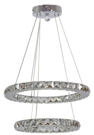 Lampa wisząca Lords podwójny okrąg kryształowa LED srebrna do salonu