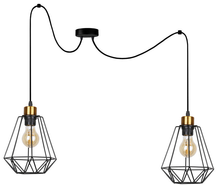 Lampa wisząca Primo podwójna druciana czarno-złota do salonu E27