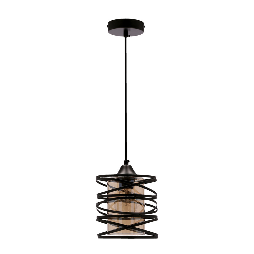 Candellux Lighting ELUNA LAMPA WISZĄCA CZARNY E27 KLOSZ BURSZTYNOWY