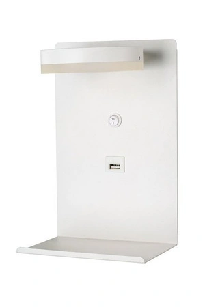 Kinkiet Compact biały z półką i ładowarką USB LED do sypialni nowoczesny