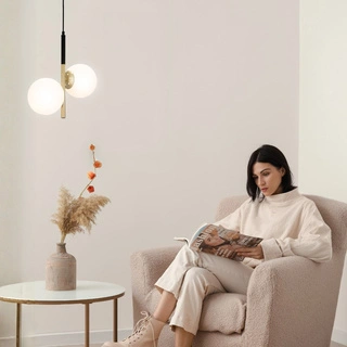 Lampa wisząca Duo kula szklana podwójna czarno‑złota do salonu 2xE14