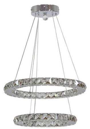 Lampa wisząca Lords podwójny okrąg kryształowa LED srebrna do salonu