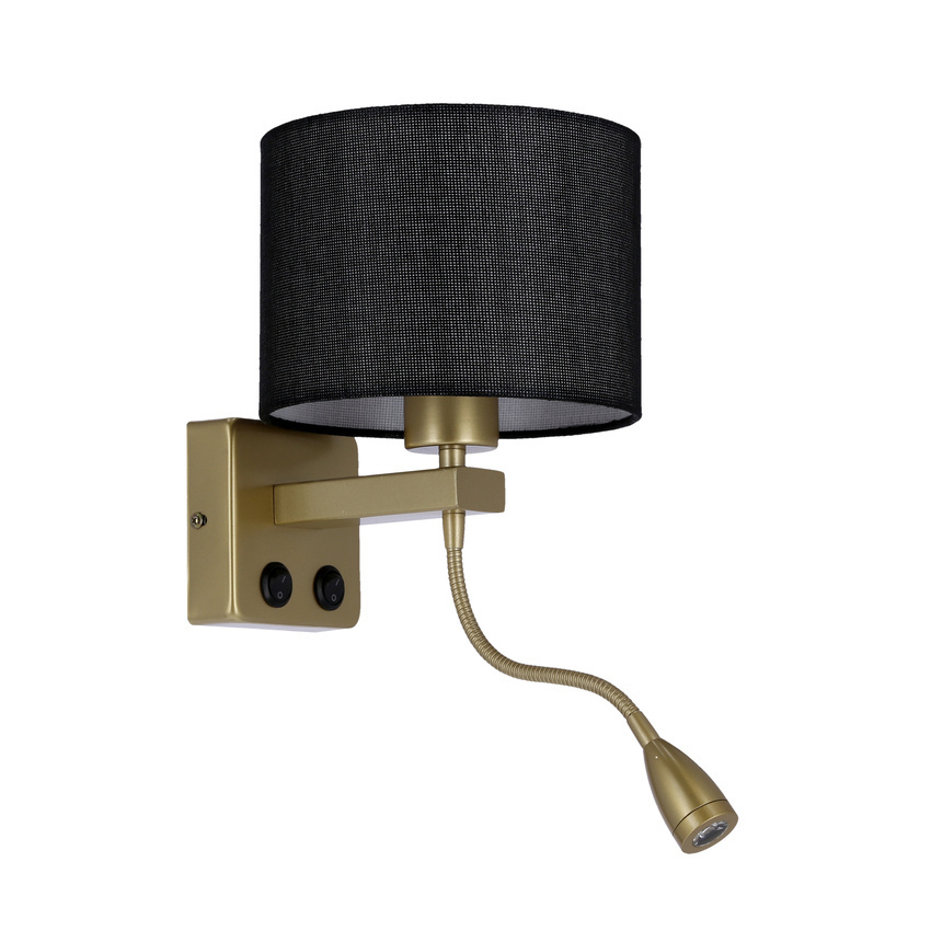 Polo Lampa Kinkiet Złoty 1X40W E27 + 2W Led Abażur Okrągły Czarny - Candellux